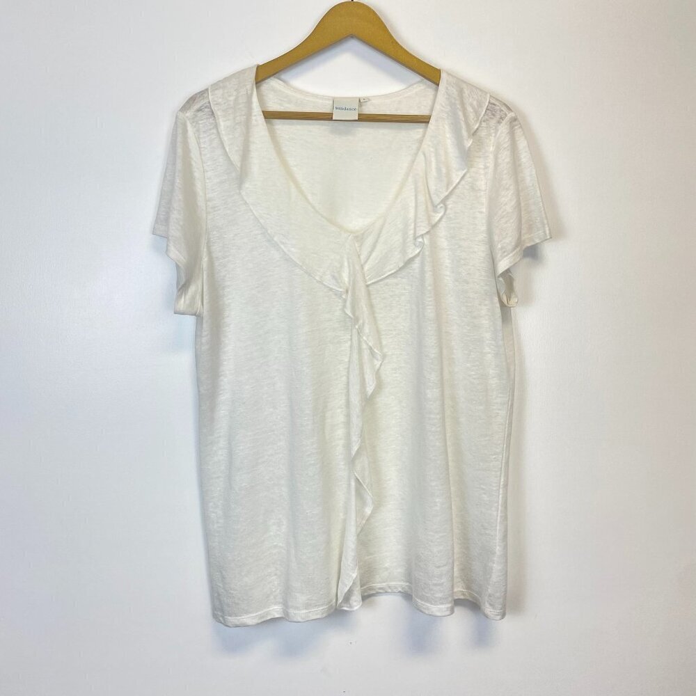 Sundance 100% Linen Cascading Ruffle Short Sleeve Top